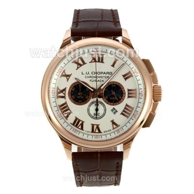 Chopard LUC Flyback Working Chronograph Rose Gold Case with White Dial-Leather Strap