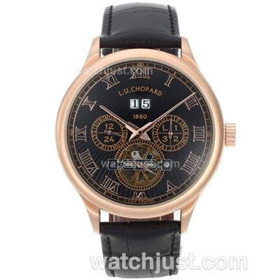 Chopard L.U.C Tourbillon Automatic Rose Gold Case with Black Dial-Leather Strap