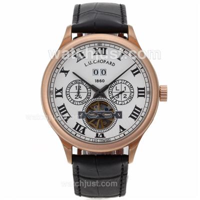 Chopard L.U.C Tourbillon Automatic Rose Gold Case with White Dial-Leather Strap