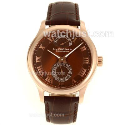 Chopard LUC Working Power Reserve Automatic Full Rose Gold Roman Markers with Brown Dial and Leather Strap