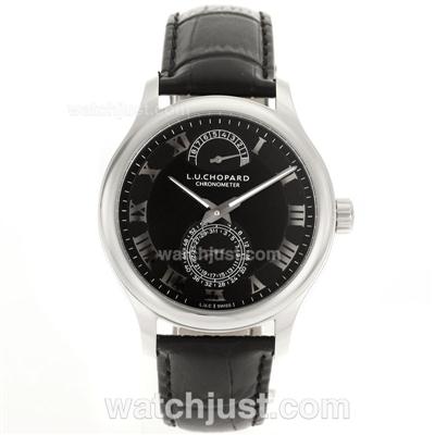 Chopard LUC Working Power Reserve Automatic Roman Markers with Black Dial and Leather Strap