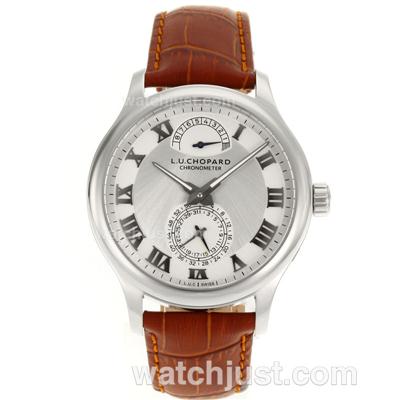 Chopard LUC Working Power Reserve Automatic Roman Markers with White Dial-Brown Leather Strap