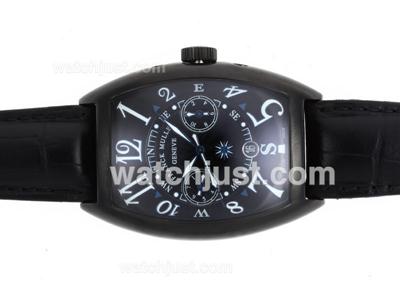 Franck Muller Casablanca Automatic PVD Case with Black Dial-Leather Strap
