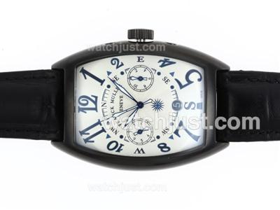 Franck Muller Casablanca Automatic PVD Case with White Dial-Leather Strap