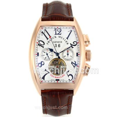 Franck Muller Casablanca Tourbillon Automatic Rose Gold Case with White Dial