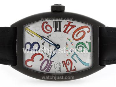 Franck Muller Crazy Hours Automatic PVD Case with White Dial-Leather Strap