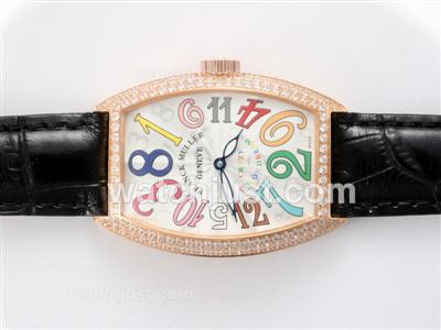 Franck Muller Crazy Hours Color Dreams Automatic Rose Gold Case with Diamond Bezel-White Dial