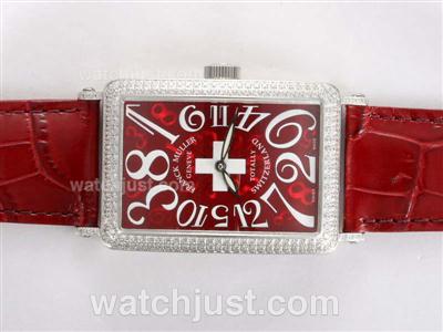 Franck Muller Crazy Hours Totally Switzerland Automatic Diamond Bezel with Red Dial and Strap