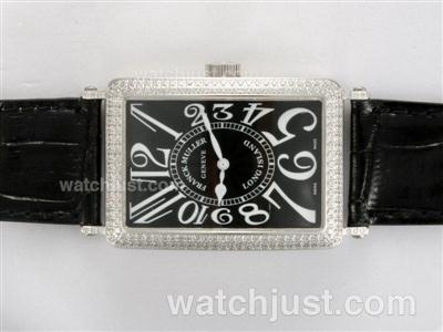 Franck Muller Long Island Automatic Diamond Bezel with Black Dial and Strap
