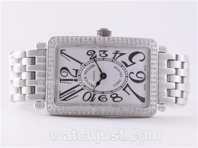 Franck Muller Long Island Swiss ETA Movement Diamond Bezel with White Dial-Lady Size