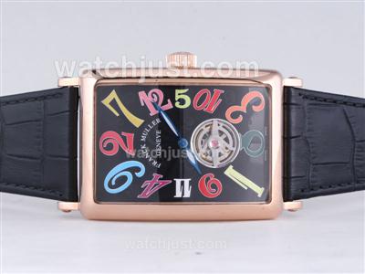 Franck Muller Long Island Tourbillon Automatic Rose Gold Case with Black Dial