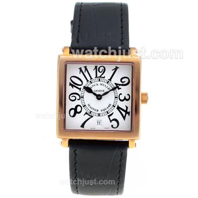 Franck Muller Master Square Rose Gold Black Number Markers with White Dial-Mid Size