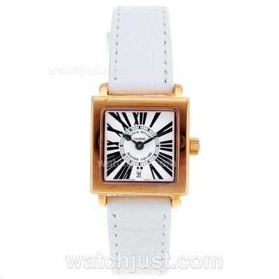 Franck Muller Master Square Rose Gold Black Roman Markers with White Dial-Lady Size