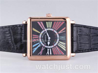 Franck Muller Master Square Rose Gold Case with Black Dial-Colorful Roman Marking-42MM