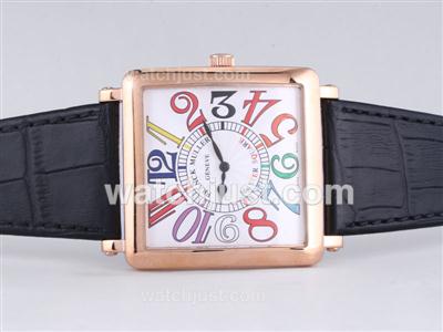 Franck Muller Master Square Rose Gold Case with White Dial-Colorful Number Marking-42MM