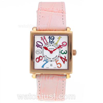 Franck Muller Master Square Rose Gold Colorfull Number Markers with White Dial-Mid Size