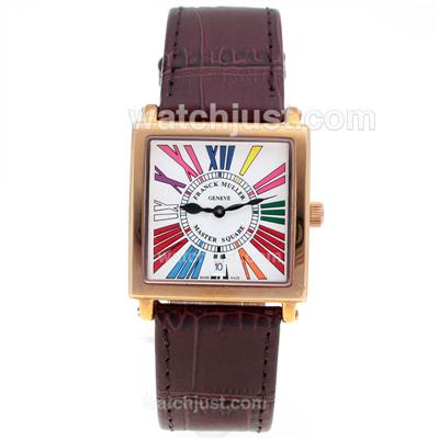 Franck Muller Master Square Rose Gold Colorfull Roman Markers with White Dial-Mid Size