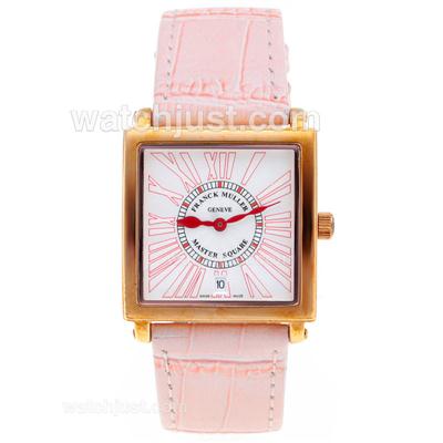 Franck Muller Master Square Rose Gold Pink Roman Markers with White Dial-Mid Size