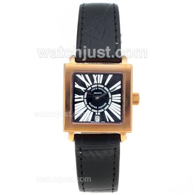 Franck Muller Master Square Rose Gold White Roman Markers with Black Dial-Lady Size