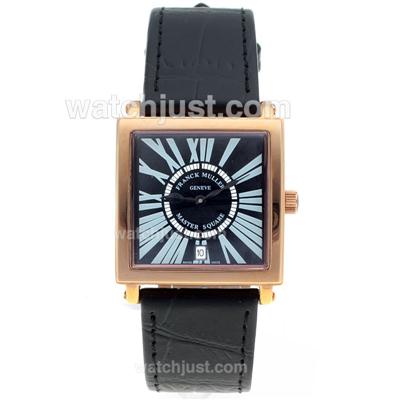 Franck Muller Master Square Rose Gold White Roman Markers with Black Dial-Mid Size