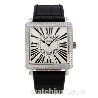 Franck Muller Master Square Swiss ETA Movement Diamond Bezel with White Dial