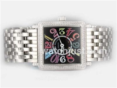 Franck Muller Master Square Swiss ETA Movement With Diamond Bezel / Black Dial-Colorful Number Marking