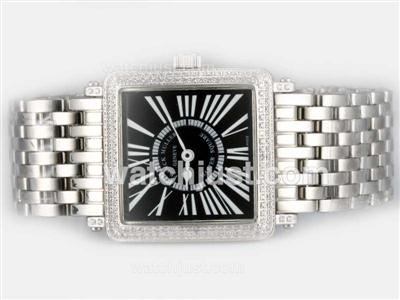 Franck Muller Master Square Swiss ETA Movement With Diamond Bezel / Black Dial-Roman Marking