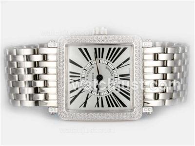 Franck Muller Master Square Swiss ETA Movement With Diamond Bezel / White Dial-Roman Marking