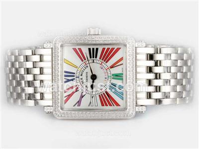 Franck Muller Master Square Swiss ETA Movement With Diamond Bezel-Colorful Roman Marking