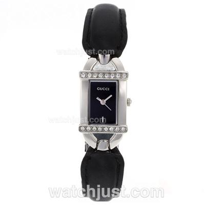 Gucci 6800 Series Diamond Bezel with Black Dial-Lady Size