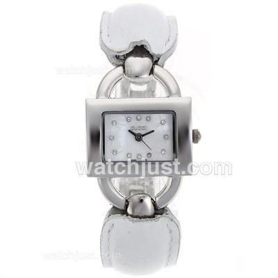 Gucci 6800 Series Diamond Markers with White Dial-Lady Size