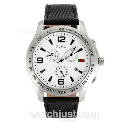 Gucci G-Timeless Collection Automatic Black Markers with White Dial-Leather Strap