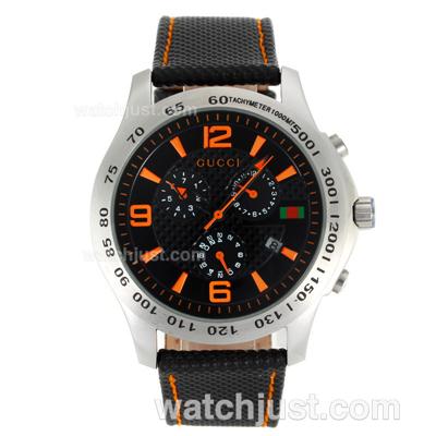 Gucci G-Timeless Collection Automatic Orange Markers with Black Dial-Leather Strap