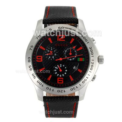 Gucci G-Timeless Collection Automatic Red Markers with Black Dial-Leather Strap