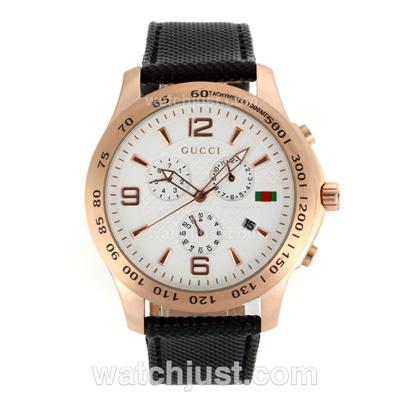 Gucci G-Timeless Collection Automatic Rose Gold Case and Markers with White Dial-Leather Strap