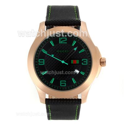 Gucci G-Timeless Collection Automatic Rose Gold Case Green Markers with Black Dial-18K Plated Gold Movement