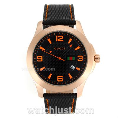 Gucci G-Timeless Collection Automatic Rose Gold Case Orange Markers with Black Dial-18K Plated Gold Movement