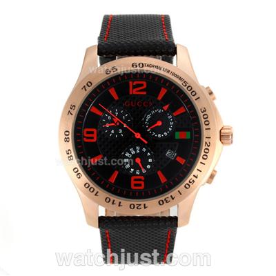 Gucci G-Timeless Collection Automatic Rose Gold Case Red Markers with Black Dial-18K Plated Gold Movement