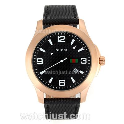 Gucci G-Timeless Collection Automatic Rose Gold Case White Markers with Black Dial-18K Plated Gold Movement