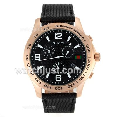 Gucci G-Timeless Collection Automatic Rose Gold Case White Markers with Black Dial-Leather Strap