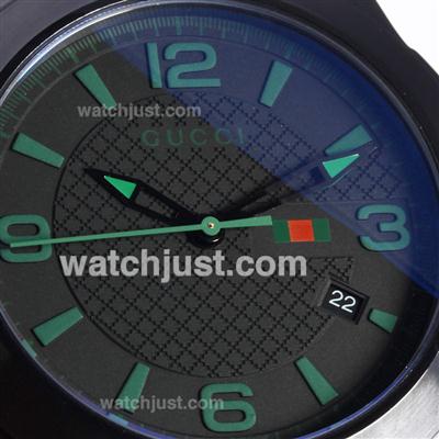 Gucci G-Timeless Collection PVD Case with Black Dial Green Markers-Nylon Strap