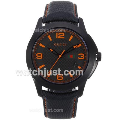 Gucci G-Timeless Collection PVD Case with Black Dial Orange Markers-Nylon Strap