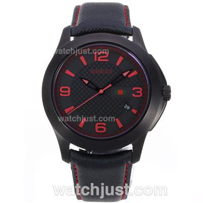 Gucci G-Timeless Collection PVD Case with Black Dial Red Markers-Nylon Strap