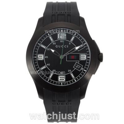 Gucci G-Timeless Collection PVD Case with Black Dial-Rubber Strap