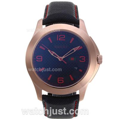 Gucci G-Timeless Collection Rose Gold Case with Black Dial Red Markers-Nylon Strap