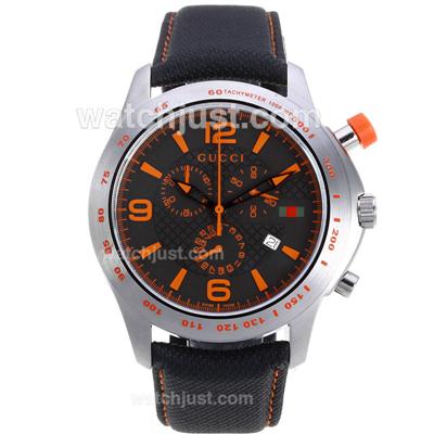 Gucci G-Timeless Collection Working Chronograph Orange Markers with Black Dial-Nylon Strap