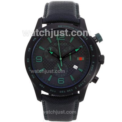 Gucci G-Timeless Collection Working Chronograph PVD Case with Black Dial Green Markers-Nylon Strap