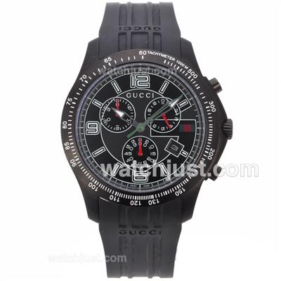 Gucci G-Timeless Collection Working Chronograph PVD Case with Black Dial-Rubber Strap