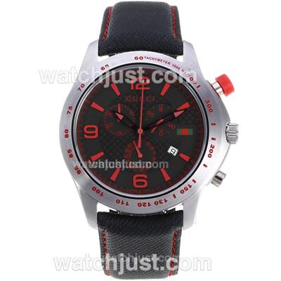 Gucci G-Timeless Collection Working Chronograph Red Markers with Black Dial-Nylon Strap