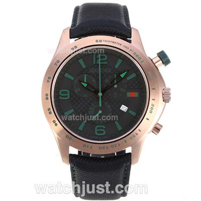 Gucci G-Timeless Collection Working Chronograph Rose Gold Case with Black Dial Green Markers-Nylon Strap